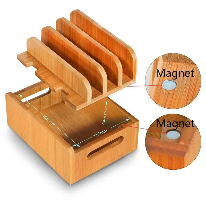 Bamboo Mobile Holder for Phone Stand for Charging Station Dock Organizer Desktop Base for Smartphones Tablet USB Charger