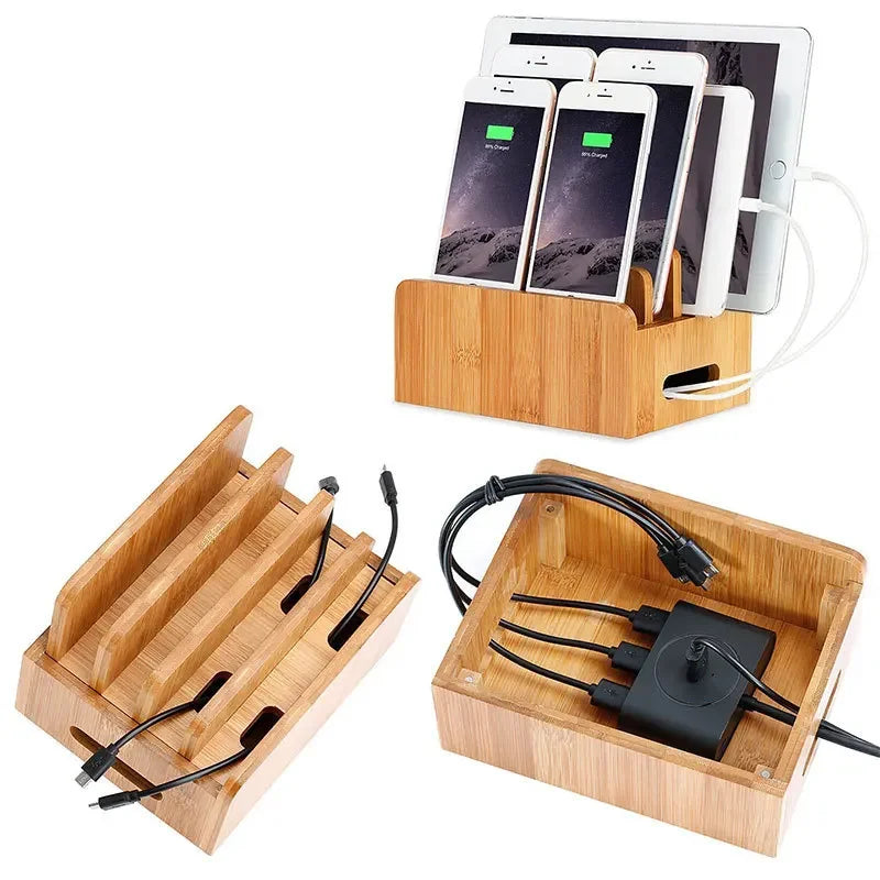 Bamboo Mobile Holder for Phone Stand for Charging Station Dock Organizer Desktop Base for Smartphones Tablet USB Charger