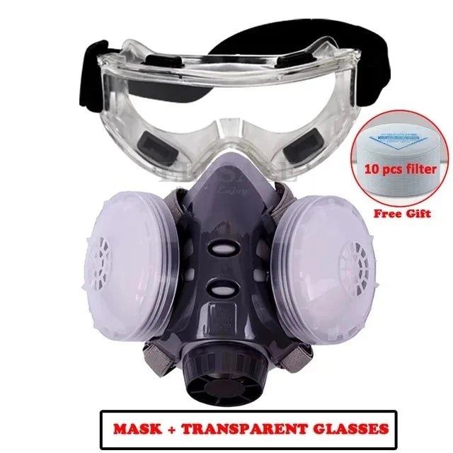 Half Face Mask Dust Safety Goggles Painting Gas Mask Respirator Set 10 Filters Dual KN95 Filters Safe Dust-proof Protective Mask