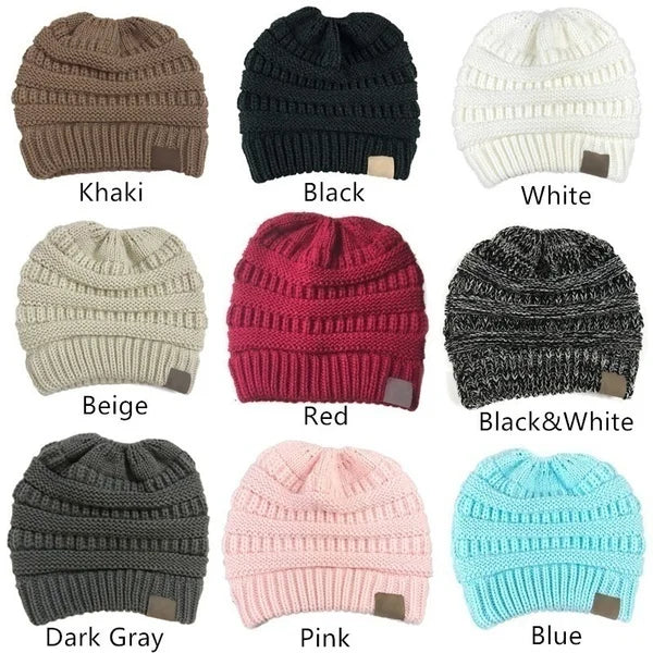 European and American Autumn and Winter Beanie Hat Popular Knitted Ponytail Hats Women Wool Beanie Hats
