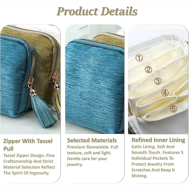 Jewelry Storage Bag Exquisite High-end Jewelry Tassel Jewelry Bag Portable Zipper Multilayer Retro Jewelry Box