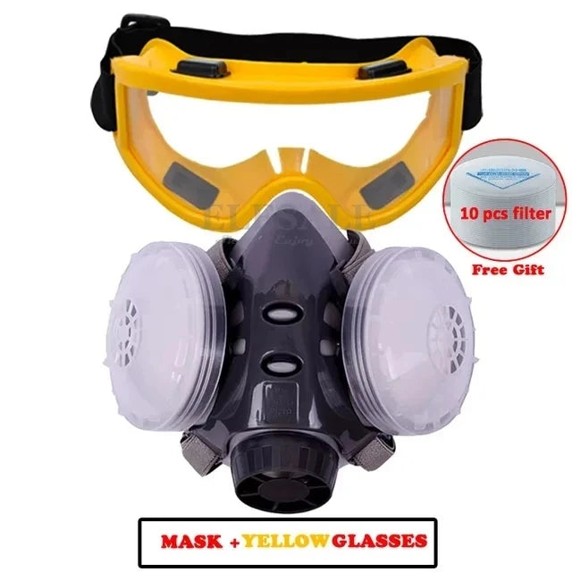 Half Face Mask Dust Safety Goggles Painting Gas Mask Respirator Set 10 Filters Dual KN95 Filters Safe Dust-proof Protective Mask