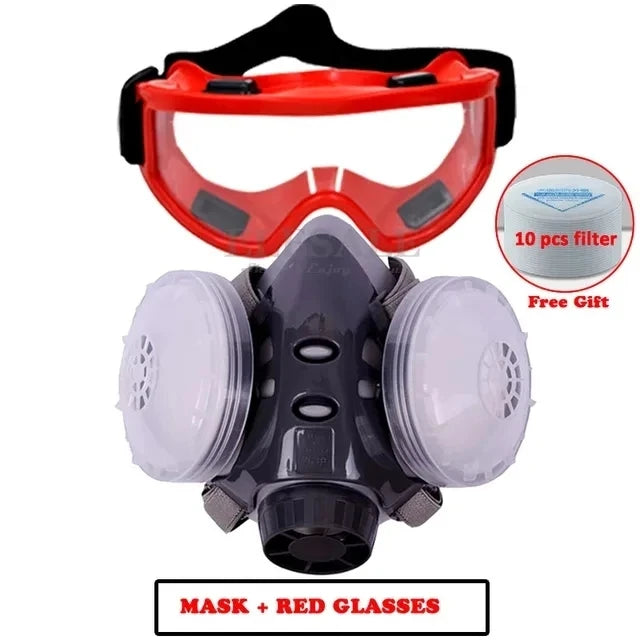 Half Face Mask Dust Safety Goggles Painting Gas Mask Respirator Set 10 Filters Dual KN95 Filters Safe Dust-proof Protective Mask