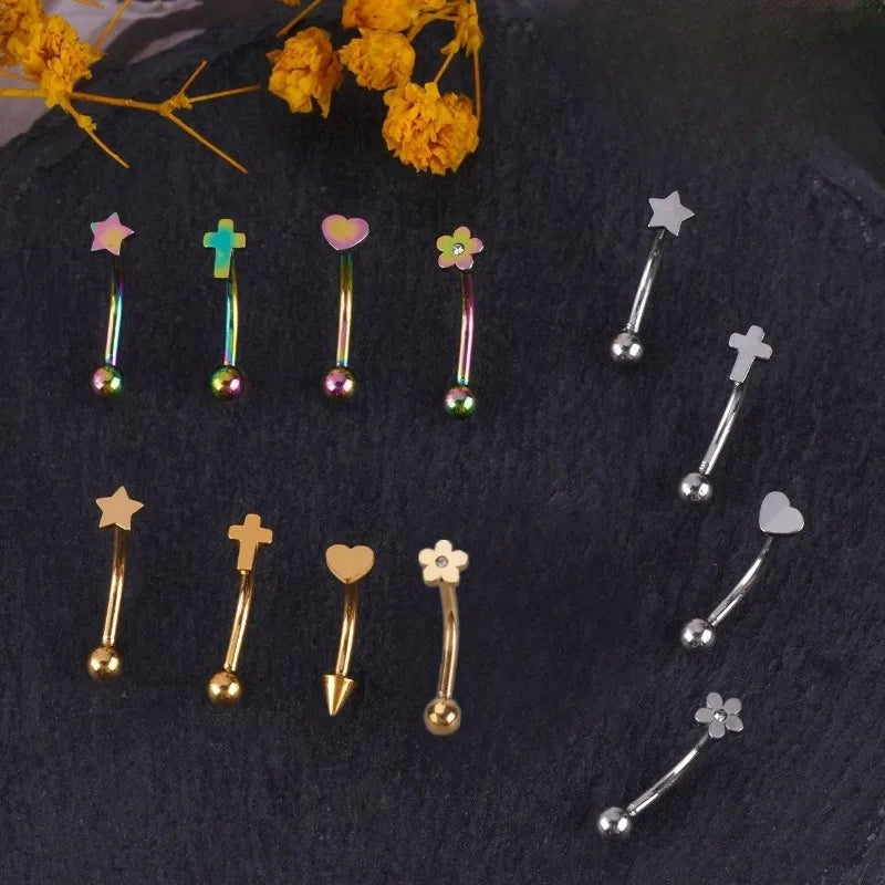 Fashion Stainless Steel Eyebrow Rings Piercing Jewelry Star Heart Colorful Cross Eyebrow Stad Eyebrow Bone Nail