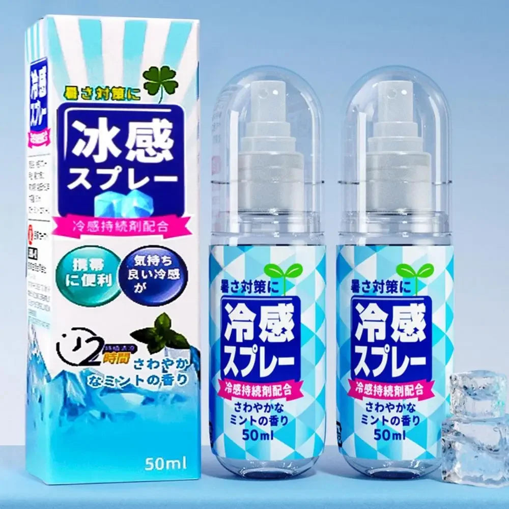 Portable summer cooling spray for outdoor military training to cool down and prevent heatstroke. Portable cooling agent for home