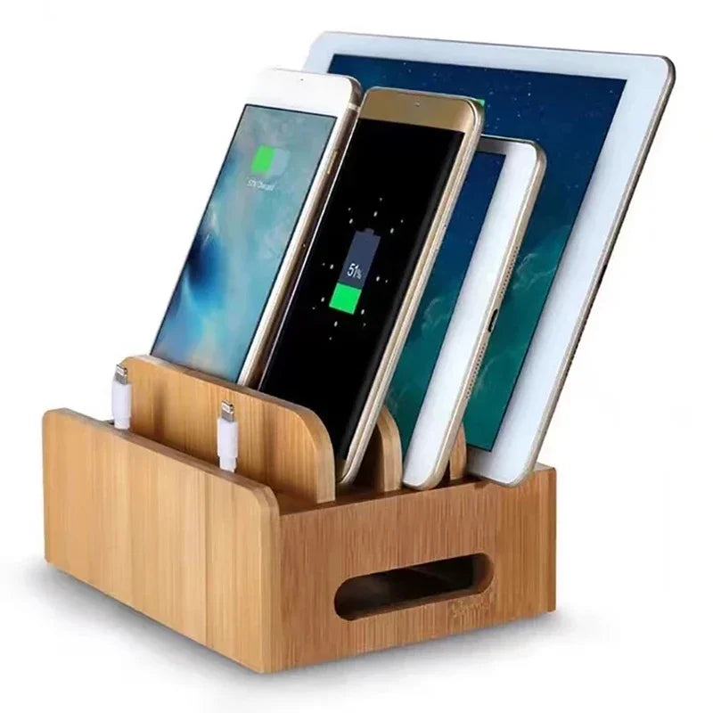 Bamboo Mobile Holder for Phone Stand for Charging Station Dock Organizer Desktop Base for Smartphones Tablet USB Charger
