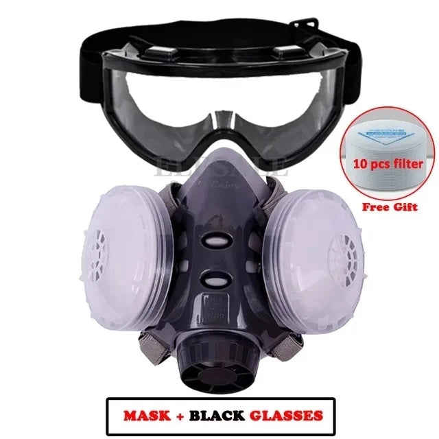 Half Face Mask Dust Safety Goggles Painting Gas Mask Respirator Set 10 Filters Dual KN95 Filters Safe Dust-proof Protective Mask