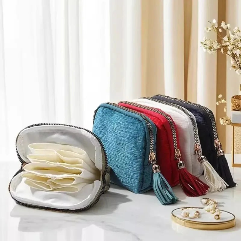 Jewelry Storage Bag Exquisite High-end Jewelry Tassel Jewelry Bag Portable Zipper Multilayer Retro Jewelry Box