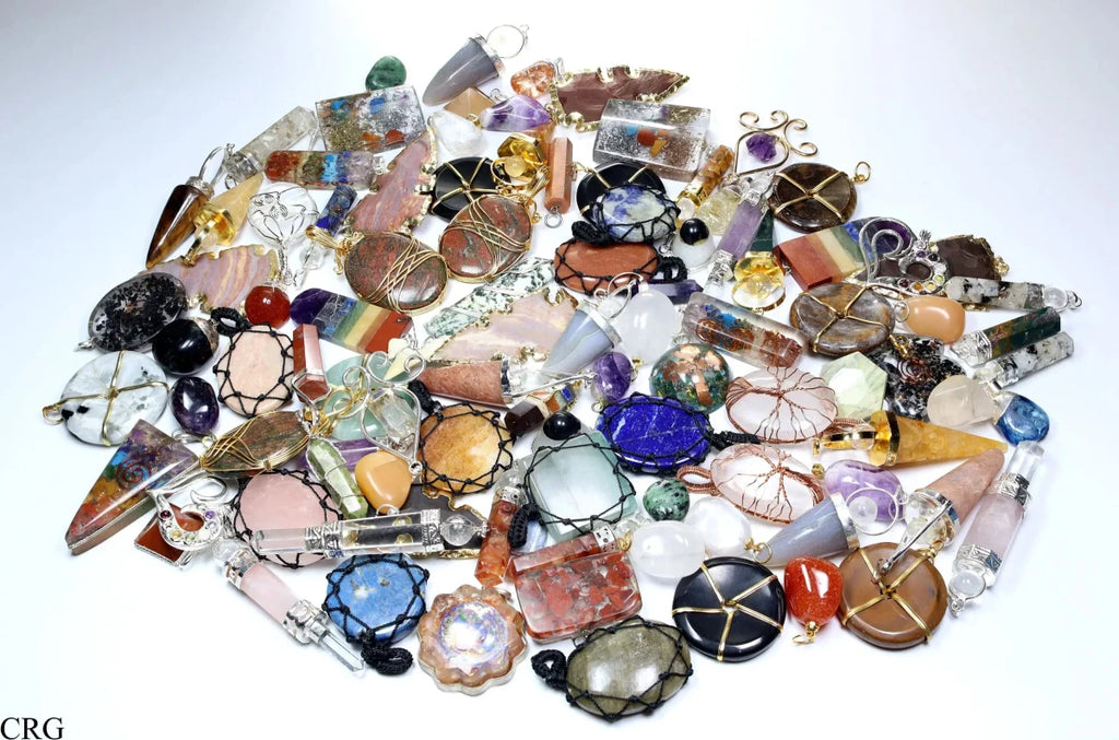 Assorted Gemstone Pendants (50 Pieces) Wholesale Crystal Gemstone Jewelry Supply Parts (INJD)